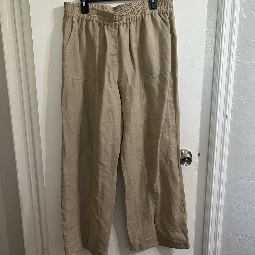 Soft Surroundings Wide Leg Linen Blend Pants with Slit in Front Hem